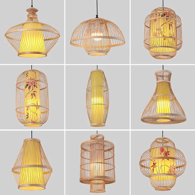 

Hand Woven Bamboo Weaving Chandelier Lamp Hanging E27 LED Ceiling Light Pendant Lamp Fixtures Rattan Woven Home Bedroom Decors