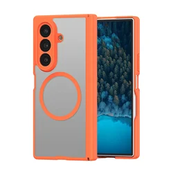 Magnetic Flip Case with Transparent Frosted Cover and Full Protection Hinge Guard, Anti - Slip & Shockproof Design - Galaxy Z Fold7 (Orange)