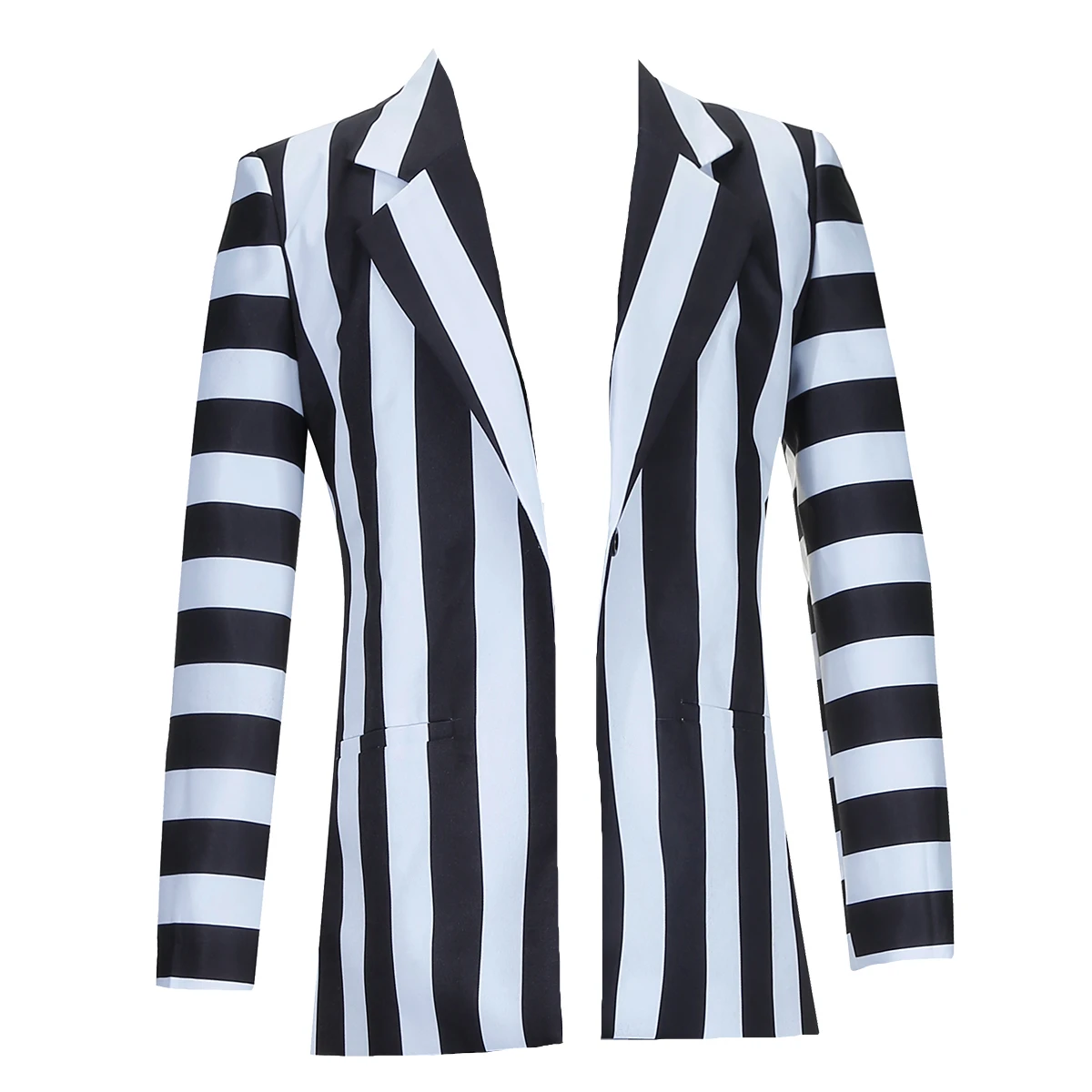 thumbnail image 1 of Disfraz de cosplay de Anime Adam, traje de rayas blancas y negras, chaqueta, camisa, pantalones, trajes de fiesta de Halloween para hombres adultos, 1 of 4
