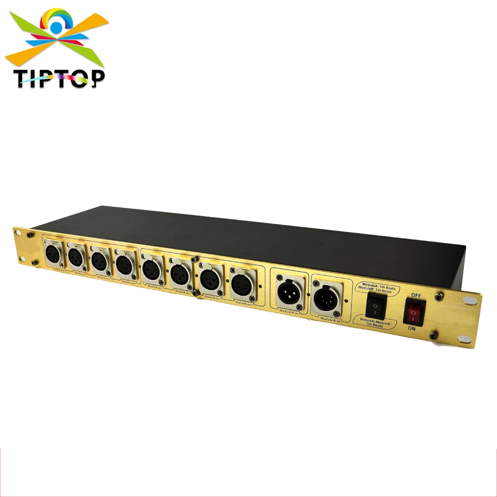

Guangzhou TIPTOP 8 Way DMX Smart DMX сплиттер золотого цвета, железный DMX вход/выход, звеньевой светодиодный мини-Контроллер освещения сцены