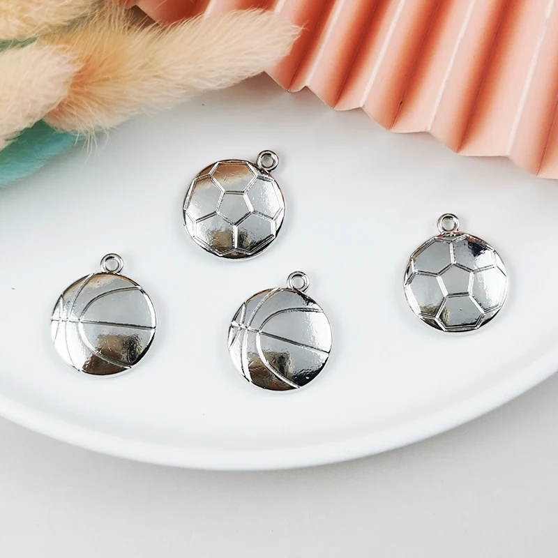 

ApeUr 10pcs Double Sides Football Basketball Charms for Jewelry Making Earring Diy White K Metal Sport Pendant Supplies
