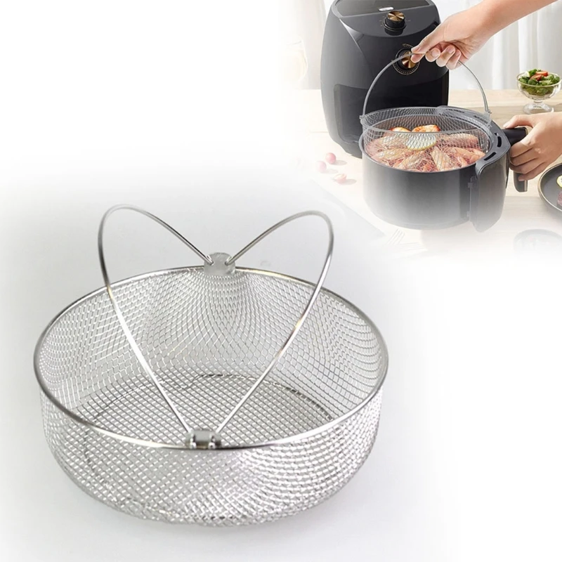Steamer Basket 8.25inch Stainless Steel Mesh Basket for Air Fryer with Handle