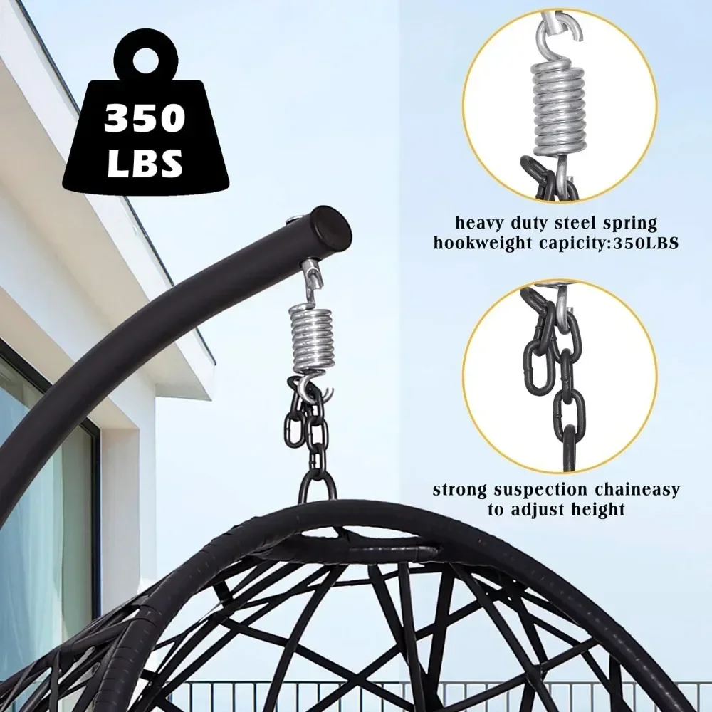 Hanging Swing Chair with Stand Outdoor Egg Chair Patio Wicker Hanging for Porch Hammock Chairs UV Proof Tufted