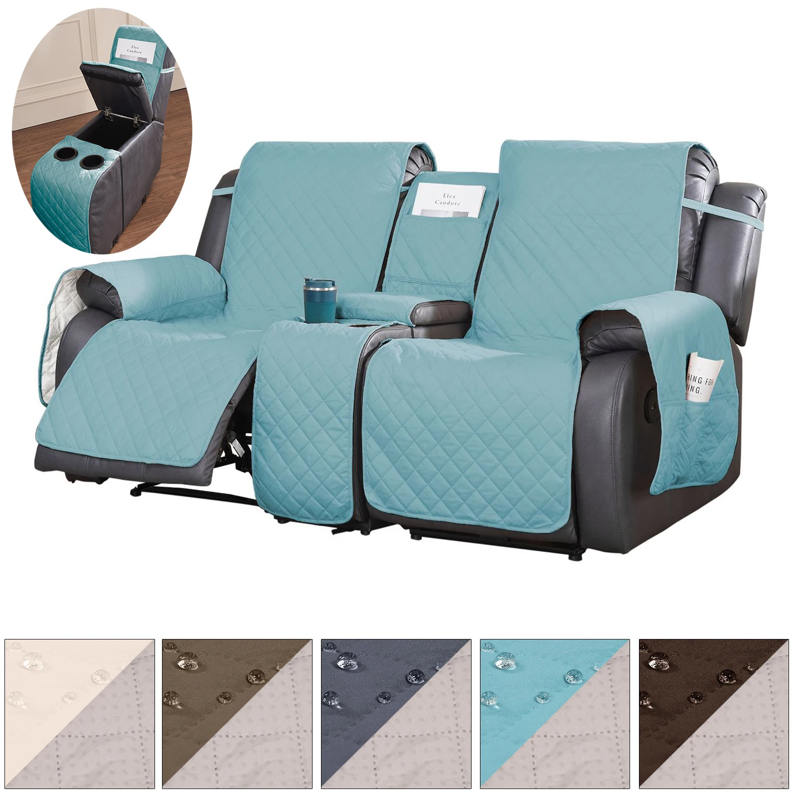 2 Seater Recliner Slipcovers Center Console Cover Arm Sofa Chair Covers Pet Anti Slip Mat Protector