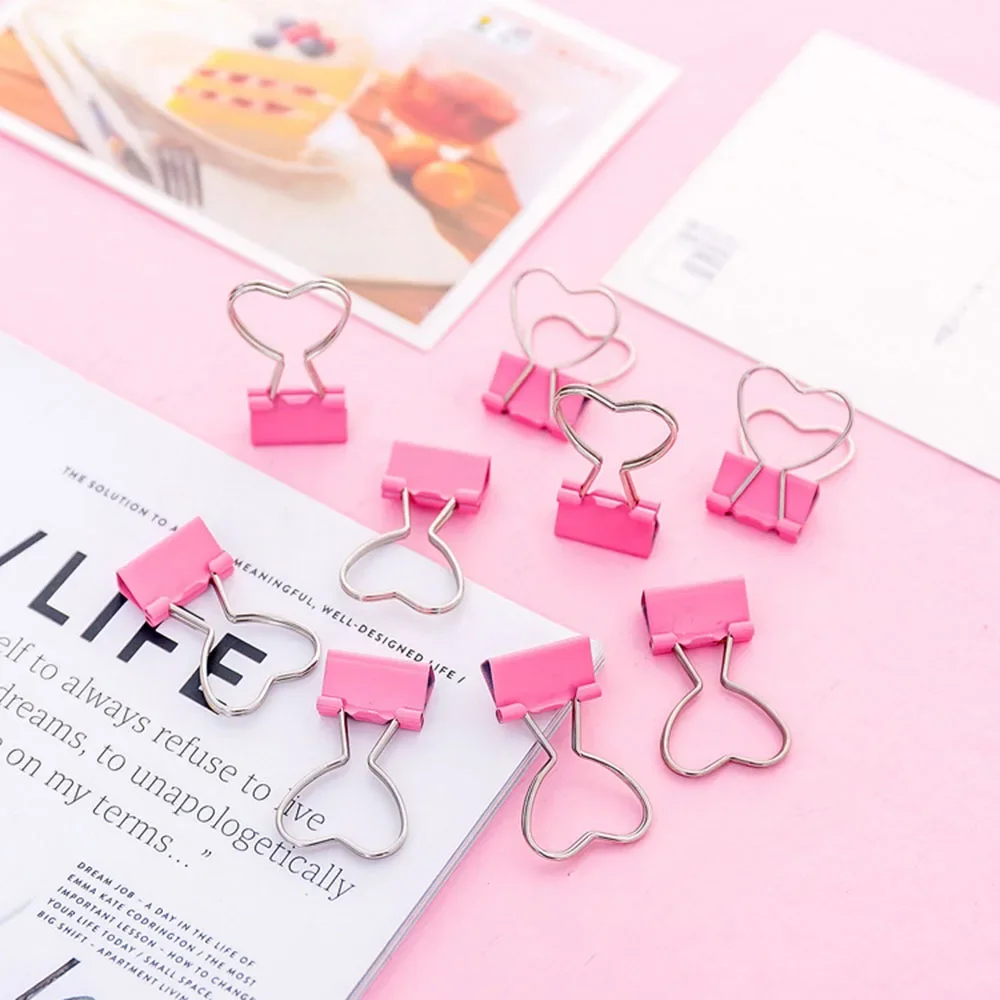 3 Pcs/lot Pink Clip Heart Hollow Out W010 Binder Clips Notes Letter W011 Clip School Supplie paper clips,binder clips