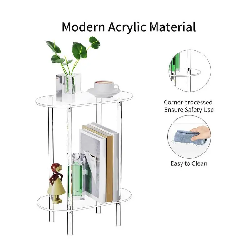 Clear Acrylic Oval End Table 2-tier Bedside Nightstand for Living Room Bedroom Home Decor Suitable for Living Room Bedroom 5