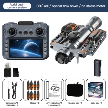 Drone Leggero con Motore Brushless, Schermo LCD a Colori da 4.5 Pollici, Telecomando, Fotocamera Regolabile, Giocattolo Regalo per Ragazzi