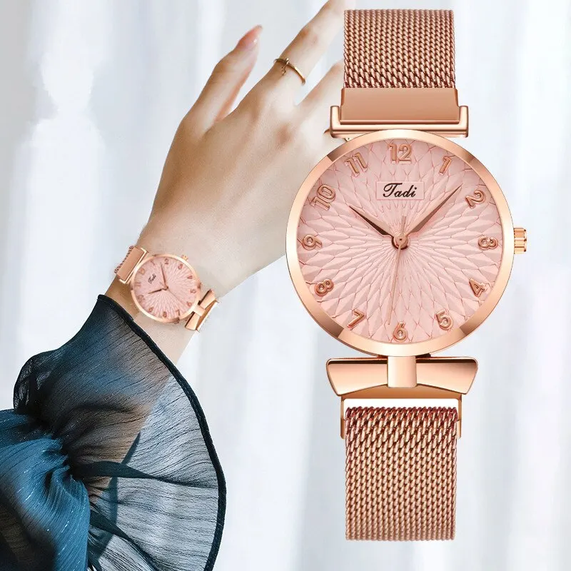 2PCS Set Fashion Luxury Crystal Women Bracelet Watches Fashion Diamond Ladies Quartz Watch Steel Female Wristwatch Rose Gold