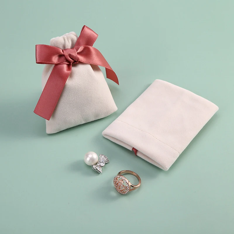 

Simple Solid Color Velvet Jewelry Packaging Pouches Bags Small Gift Ribbon Drawstring Bag Necklace Bracelet Earrings Storage Bag