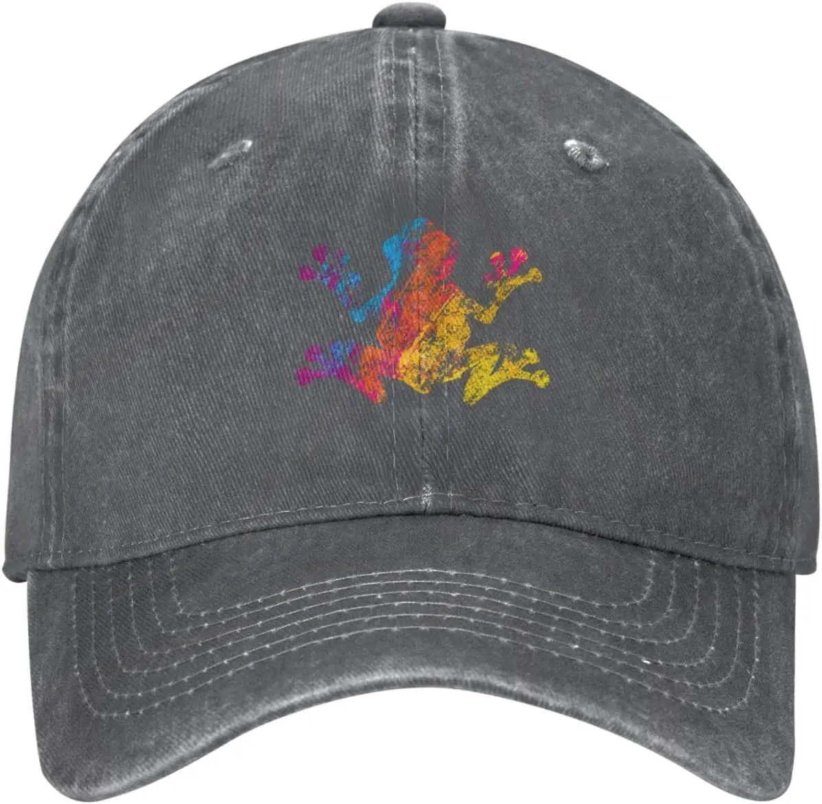 

Rainbow Frog Black Vintage Distressed Adjustable Washed Denim Mens Dad Trucker Hat Baseball Ball Cap for Men