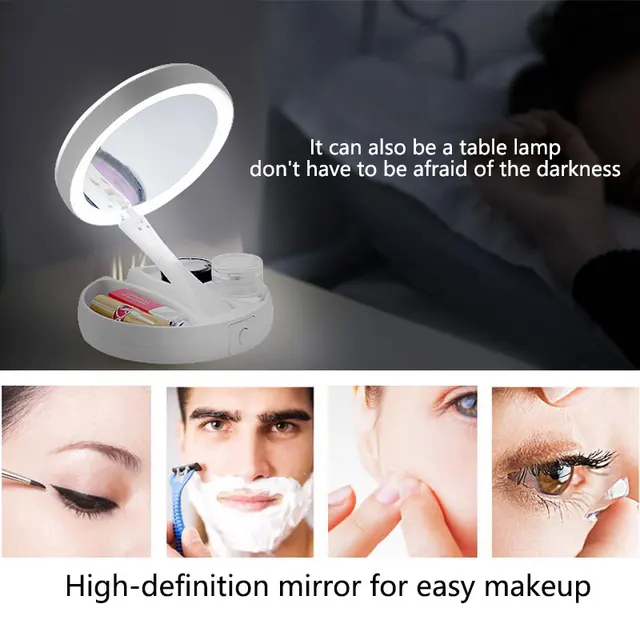 Miroir de vanité grossissant 1X 10x avec LED éclairé, Flexible et pliable, miroir de maquillage de bureau, éclairage, lampe de maquillage pour Dressing 4