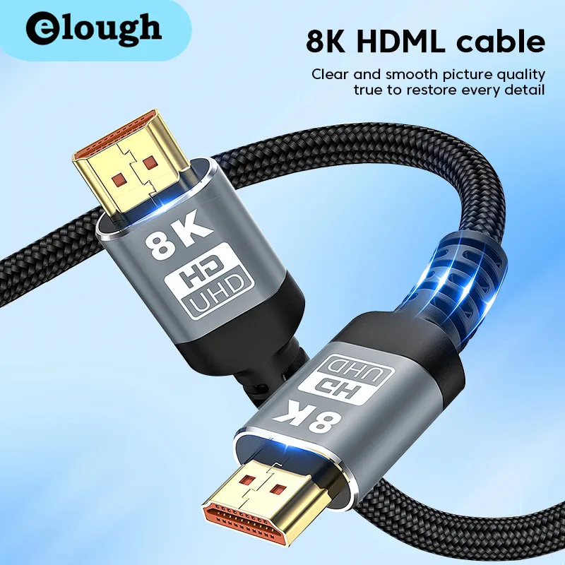 

Elough 8K HDMI 2.1 Cable 8k 120hz 4k 60hz UHD HDR 48Gbps HDMI Cable 5M for devices large laptops high-definition TV projectors