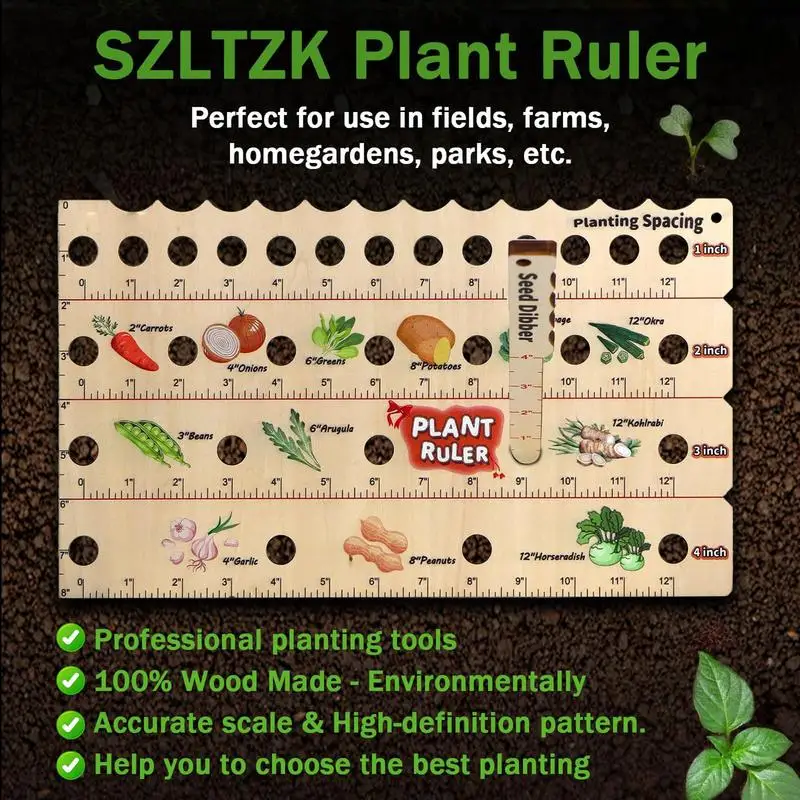 Wooden Plant Ruler Seed Dibber Seed Spacing Ruler Gardening Tools
