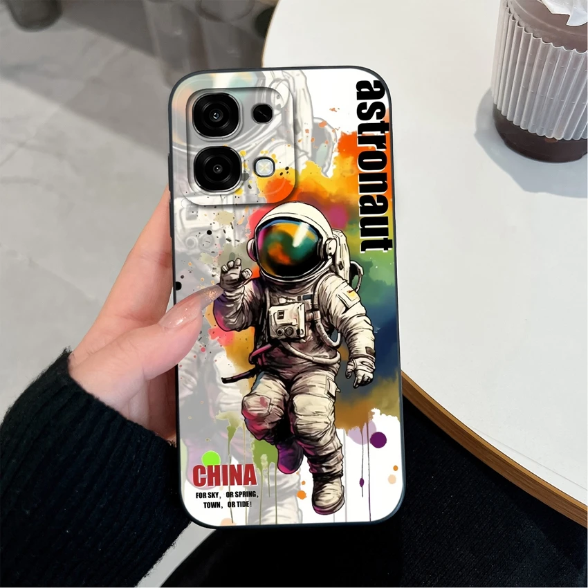 Fashion Graffiti Astronaut Liquid Silicone Phone Case - Soft Back Cover with Anti-Drop Protection