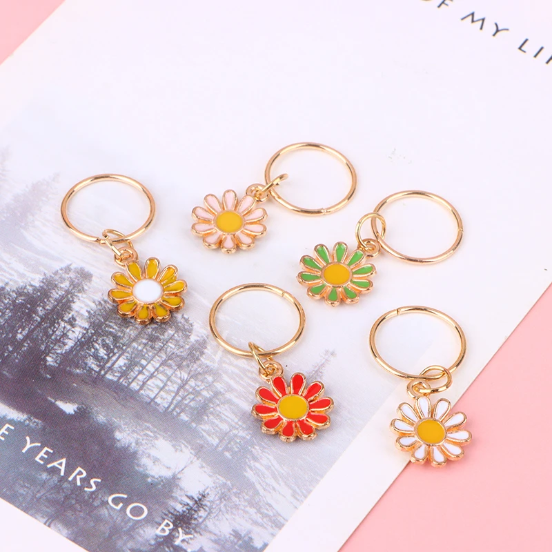 

5Pcs/set Daisy Flower Alloy Knitting Markers Zinc Alloy Flower Pendant Multicolor For Knitting Tools DIY Findings