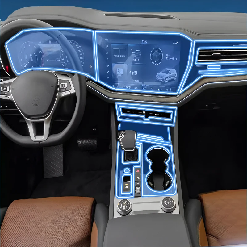 Für VW Touareg 2019-2025: Transparente Anti-Kratz-Schutzfolie für das Armaturenbrett und Multimedia-Navigationssystem – Modifikation