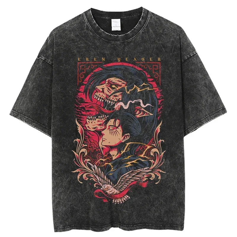 

Japanese Anime Attack On Titan T Shirt men Harajuku Vintage Print Short Sleeve Plus Size tshirt women summer cotton T-Shirt tee