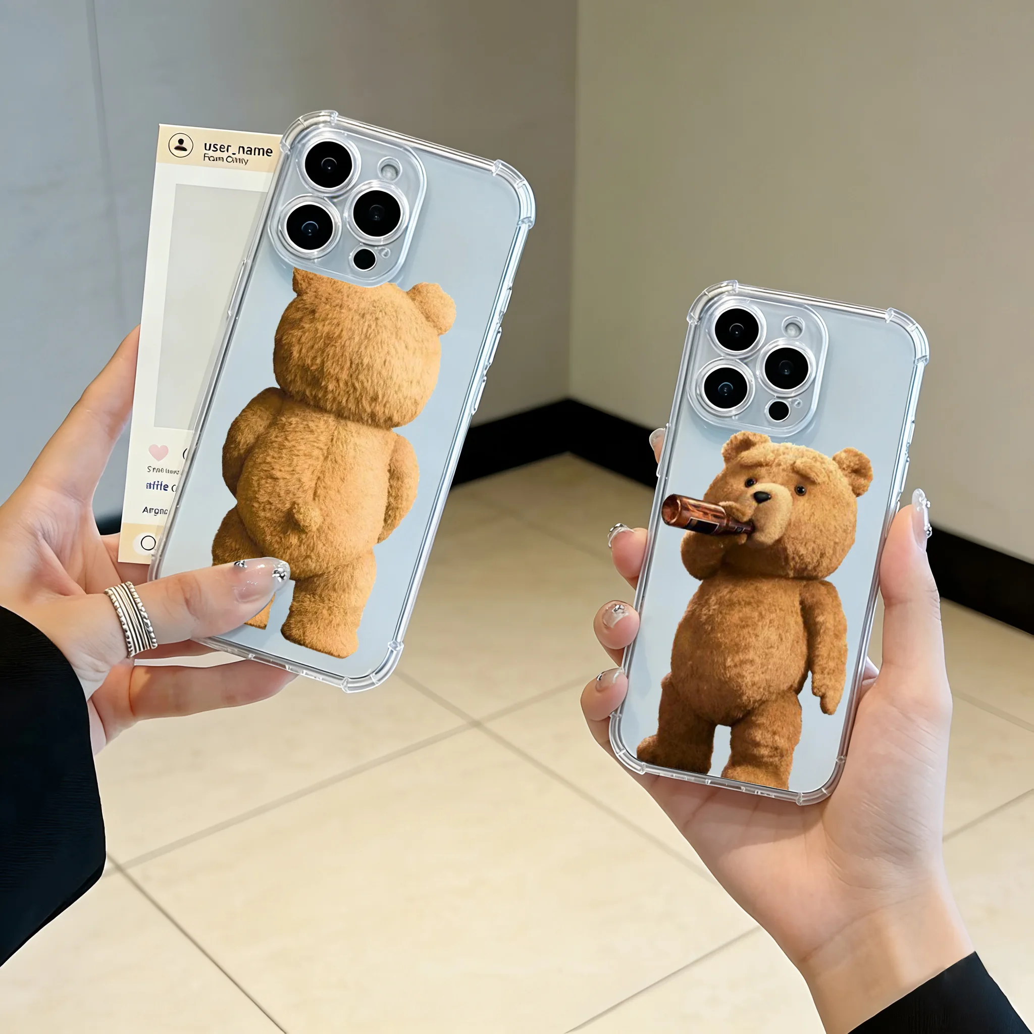 Humorous Teddy Bear Clear TPU Phone Case - Anti-Fall Protection