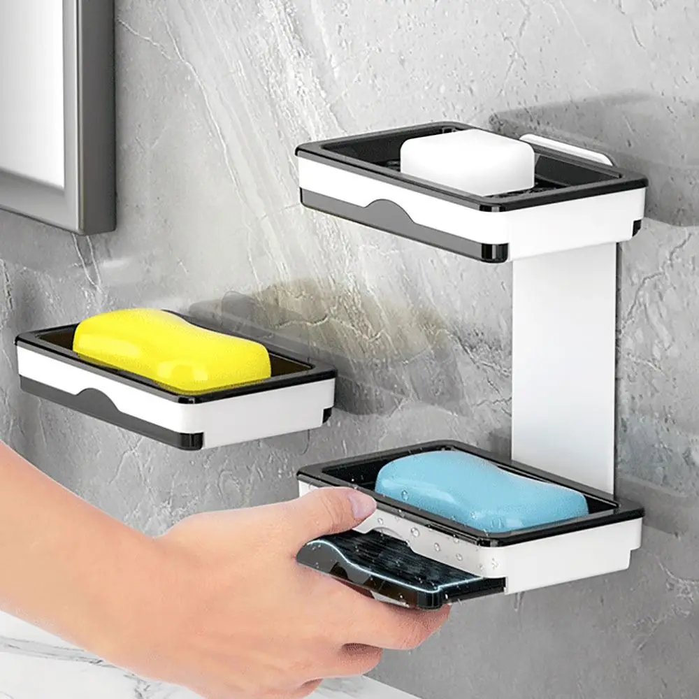 

Wall Mounted Soap Dish High-quality Drawer Design Removable Soap Storage Rack Hollow Drainage No Drilling Soap Box