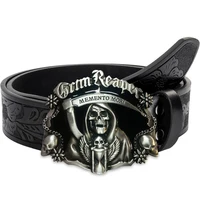Ceinture en jean pour hommes occidentaux ceinture rétro tête fantôme faucille boucle de ceinture hip-hop personnalité style rétro unisexe correspondant jeans/décontracté p 1