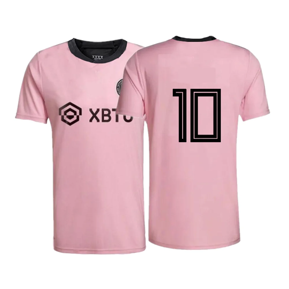 2324 Summer Men's Pink and Black Football Jersey Round Neck Printed