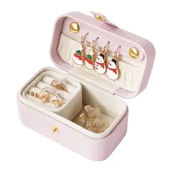 Elegant PU Leather Jewelry Box - Minimalist Storage for Rings, Necklaces, and Earrings (Pink)