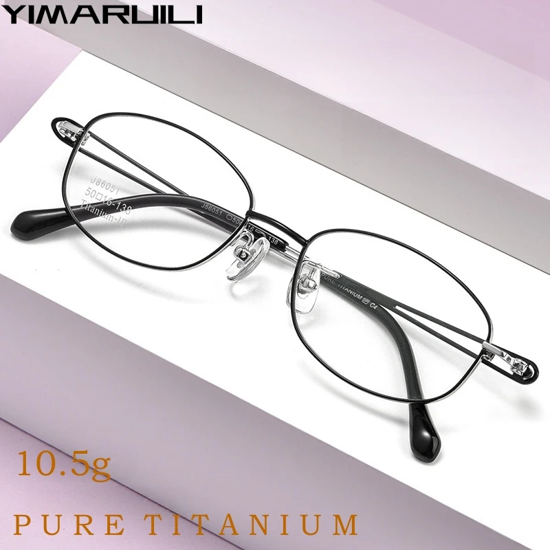 

YIMARUILI New Ultra-light Fashion Luxury Eyewear Retro Round Pure Titanium optical prescription Eyeglasses Frame Women J86051