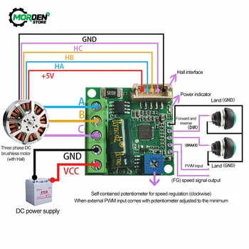 DC6-28V ZS-X12H 브러시리스 모터 속도 컨트롤러, 홀 BLDC 드라이버 보드 모듈, 케이블 전원 공급 장치 액세서리, 0-100W