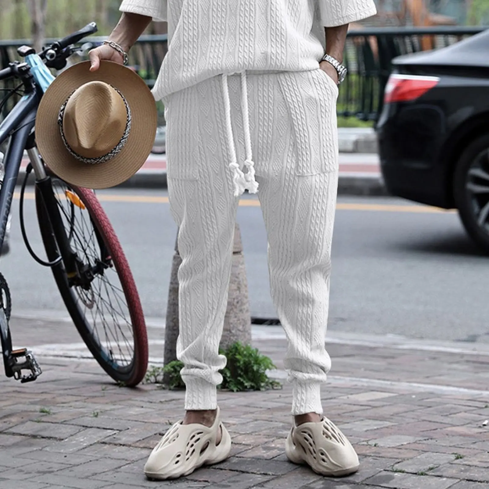 2024 New autumn Men's Set Loose Casual Sports Suit High-quality Jacquard V-neck Long-sleeved trousers Two-piece Men's Clothing 4