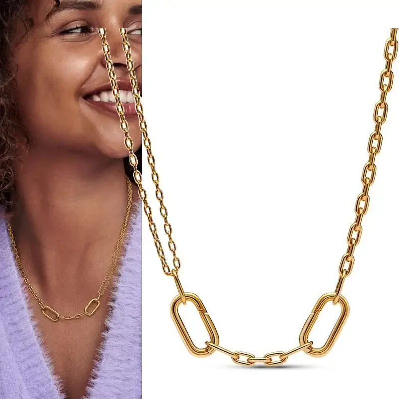 New Women's Original Logo ME Series Beaded Double Layer Chain and Pearl Necklace 925 Sterling Silver DIY Charm Jewelry Gift