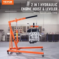 VEVOR Hydraulic Engine Hoist with Lever 2 Ton/4400 LBS Foldable Engine Crane and Engine Hoist Leveler for Auto Repair, Loading 2