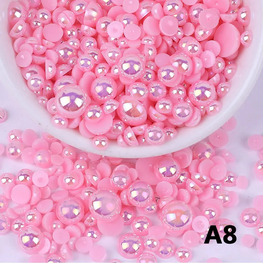 Zufällige Mischung 3–8 mm AB-Farbe, halbrunde ABS-Perlen, Imitationsperle, flache Rückseite, Perlen für DIY-Nageldekoration, Schmuckherstellung – Detail 9