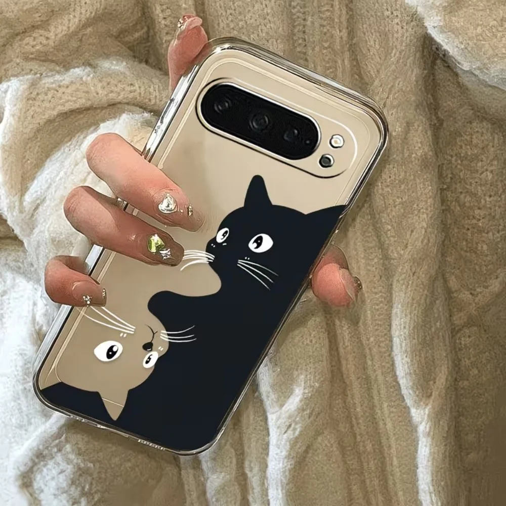 Black and White Cat Print Transparent Lightweight Phone Case Back Cover