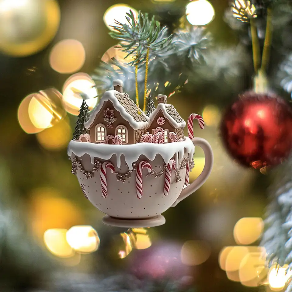 クリスマスオーナメント　ハウスオブジェ　コーヒーショップ Coffee Cup Ornaments Christmas Tree Pendant 2D Acrylic Christmas