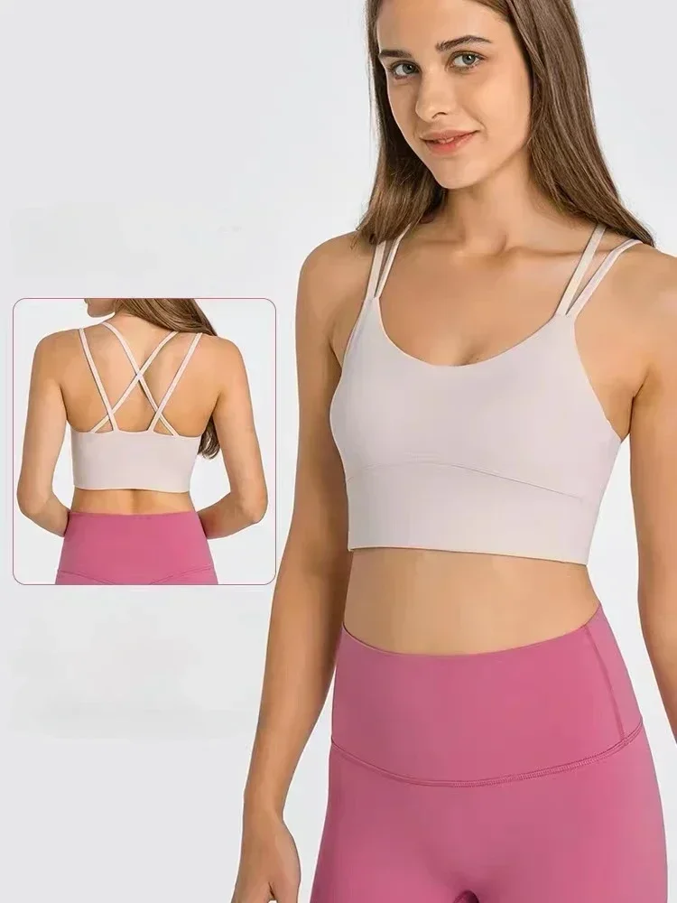 

LuluLogo Women Sports Bras Naked-feel Sexy Cross Fitness Yoga Bra Running Workout Vest Top Padded Push Up Athleti Crop Underwear