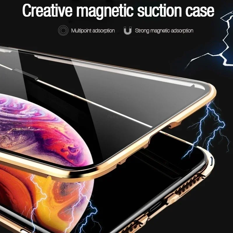 Magnetic tempered glass privacy metal case for iPhone 16 15 14 13 12 XR 11 pro Max 7 8 plus 360 magnet antispy protective cover