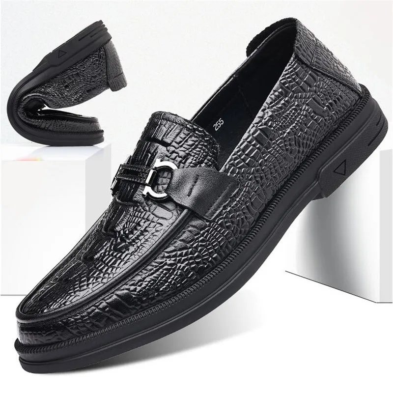 

Men's Casual Business Shoes Crocodile Grain Cow Leather Soft Soled Comfortable Mens Loafers Men Slip-on Outdoor Flats
