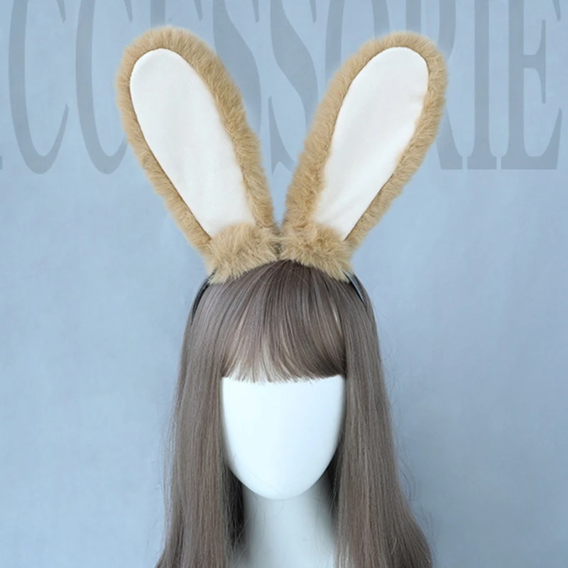 Nette Mädchen Plüsch Lange Kaninchen Ohren Haarband Weiblichen Anime Frauen Cartoon Plüsch Stirnband Halloween Party Cosplay Requisiten Täglichen Verschleiß – Detail 12