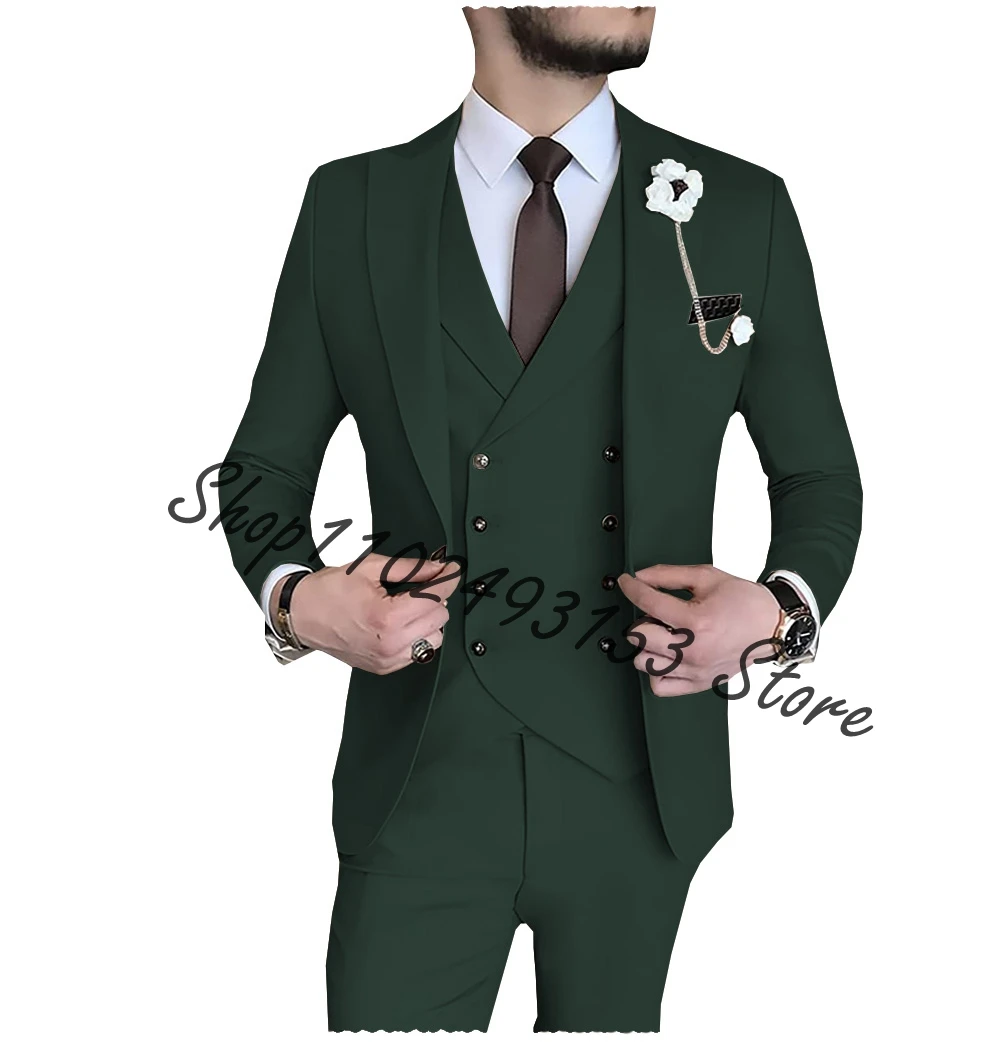 Khaki Business Men's Suits 3-piece Set (Jacket Pants Vest) Wedding Groom Tuxedos Formal Slim Fit Men Blazer Trajes De Hombre
