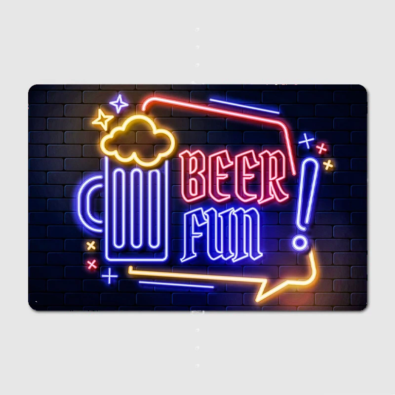 

Neon Beer Fun Retro Metal Sign Mural Painting Cinema Living Room Cinema Funny Tin Sign Poster