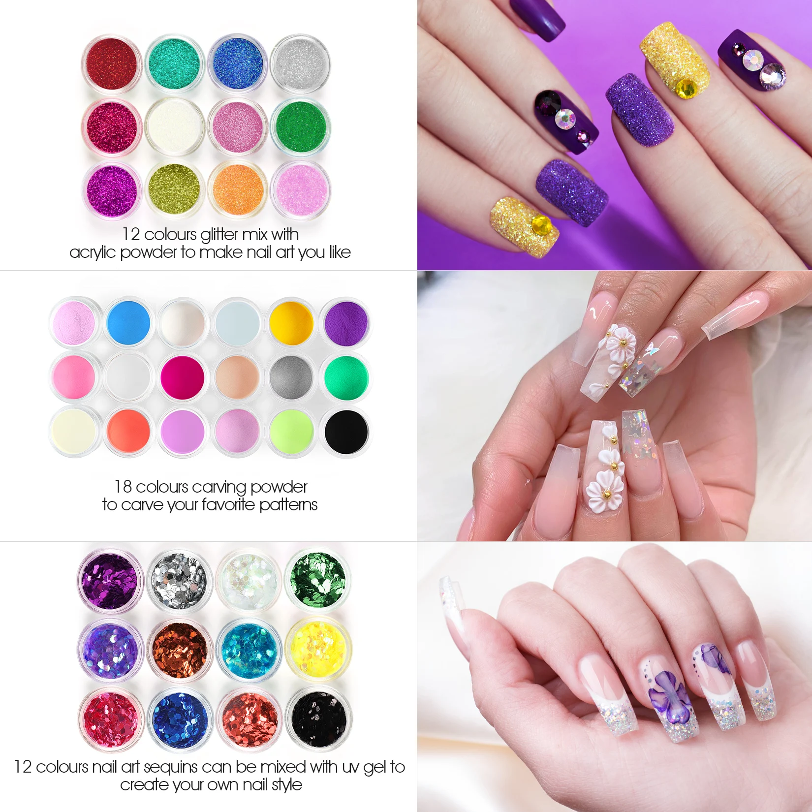 Acrylic Nail Kit For Extension Art Acrylic Powder Glitter Acrylic Liquid Nail Brush Tools Set Professional Kit Full Manicure Kit 5