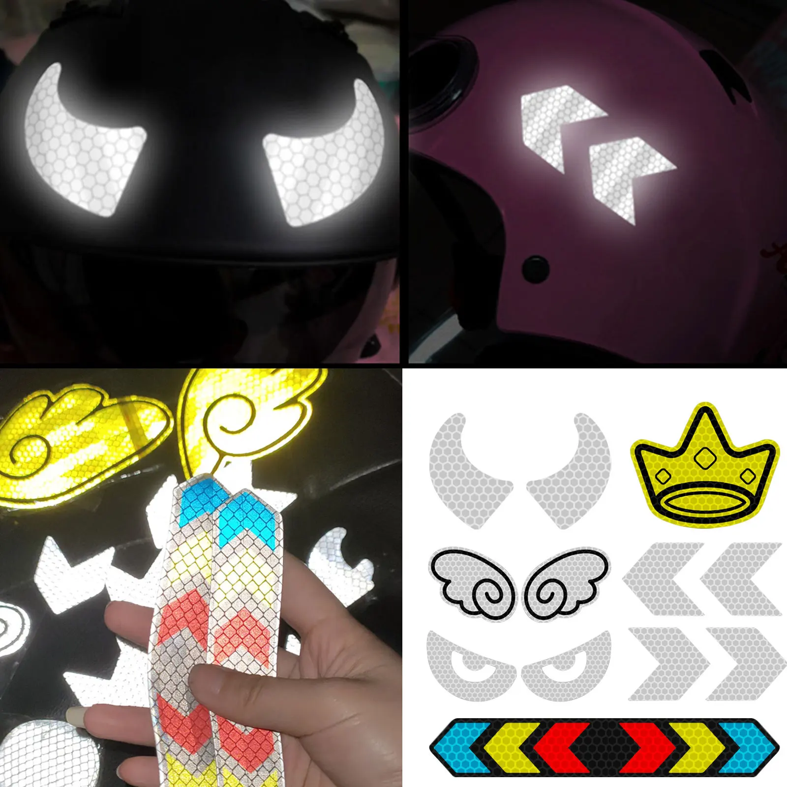 Motorcycle Stickers New Creative Waterproof Glasses Devil Horn Motorcycle Helmet Decal Night Warning Sign Reflective Sticker Exterior Accessories