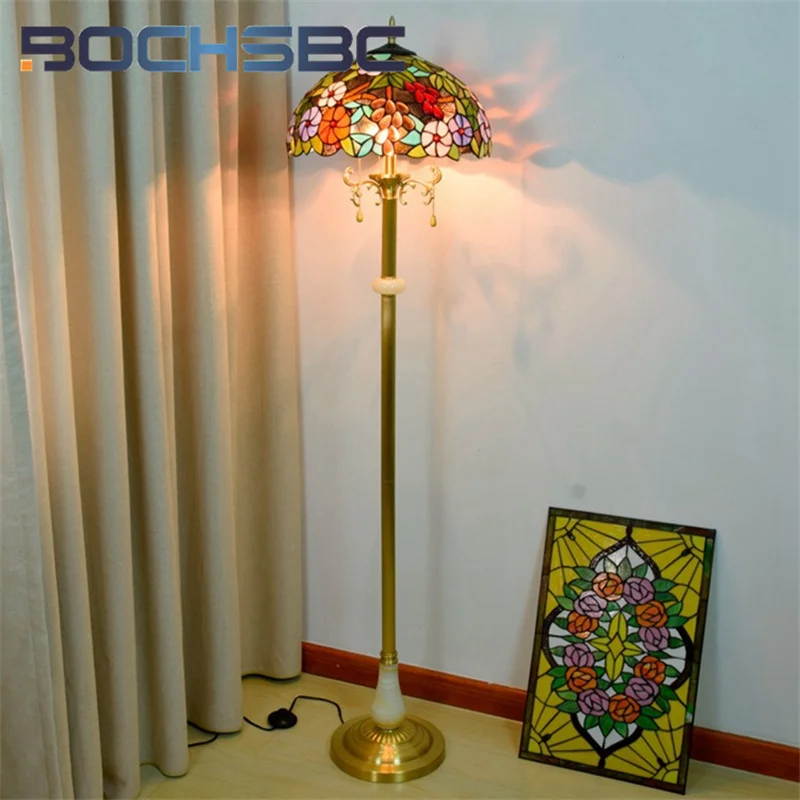 

BOCHSBCTiffany stained glass Standing Lamp Grape style light luxury lamp Art Deco hotel living room study floor lamp tripod lamp