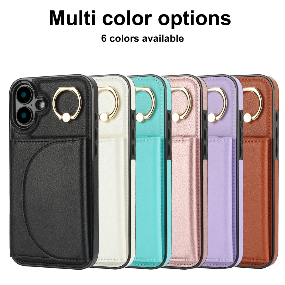 Brieftasche Ledertasche für iPhone 16 Pro Max 14 15 13 Fingerringhalter Telefonhülle Kartenfächer Vollständige Schutzhülle_voghion.com