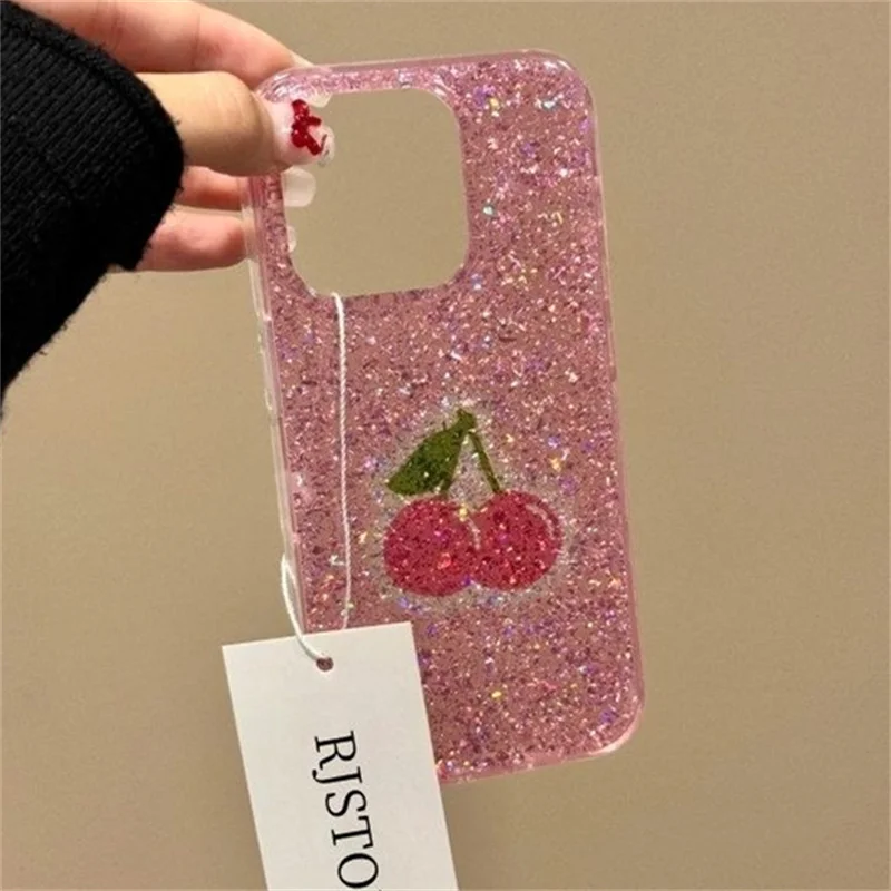 Glitter Pink Background with Red Cherry Design Phone Case