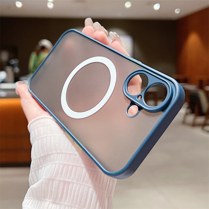 Custodia magnetica opaca di lusso Magsafe per iPhone 11 12 13 14 15 16 Pro Max X XS XR 7 8 Plus con ricarica wireless, trasparente, rigida per PC_voghion.com