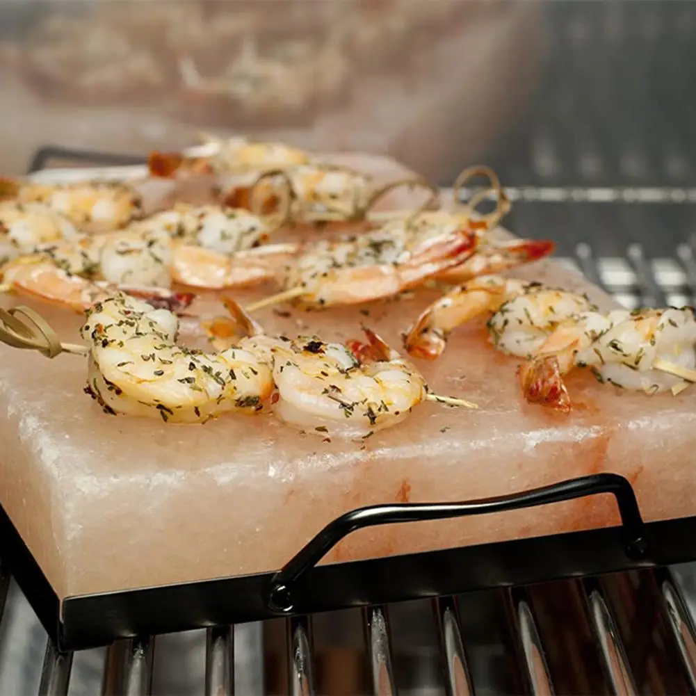 Salt Stone Grilling Rack With Iron Plate Heat Resistant Iron BBQ Grill Holder Crystal Salt From The Promontory Barbecue Supply