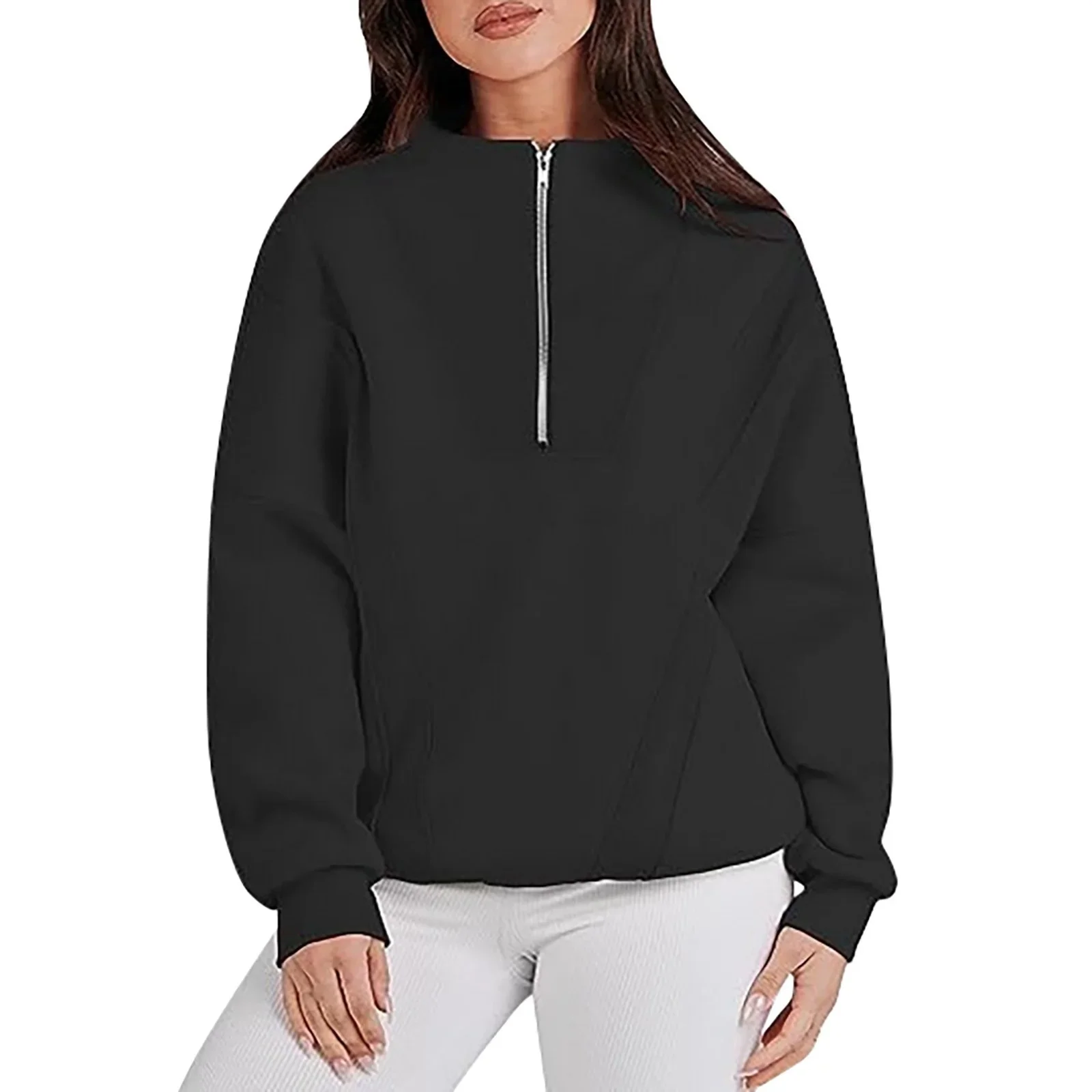 

Womens Sweatshirts Half Zip Cropped Pullover Fleece Quarter Zipper Hoodies Fall Outfits Clothes Binding Crop Sweatsuit