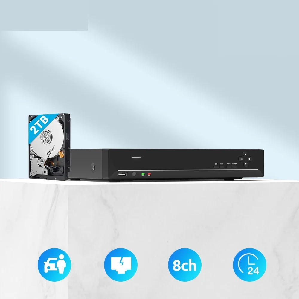 

New 8ch DVR for Reolink 4MP/5MP/4K/12MP ip camera P2P 24/7 H.265 Video Recorder 2TB HDD RLN8-410 NVR