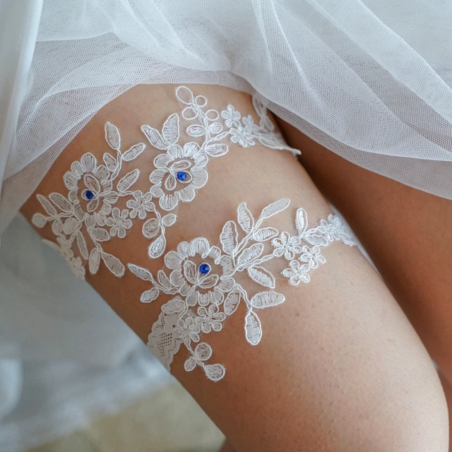 Ligas de boda para novia novia liga de encaje conjunto para las mujeres  blanco azul marino más tamaño